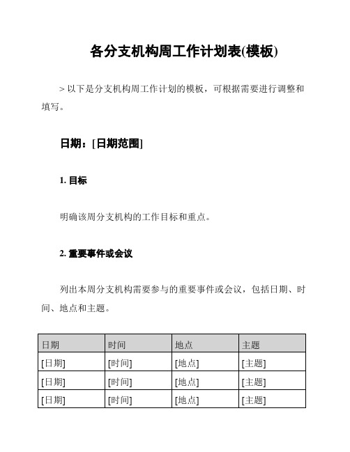 各分支机构周工作计划表(模板)