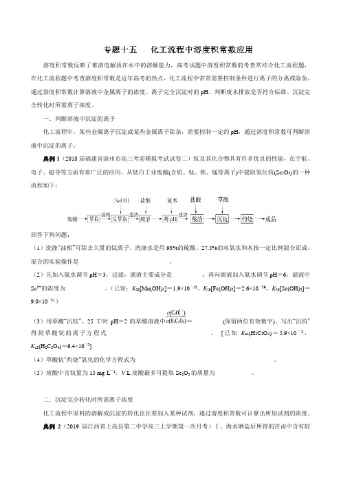 专题15 化工流程中溶度积常数应用(讲解)-2019高考化学难点剖析(原卷版)