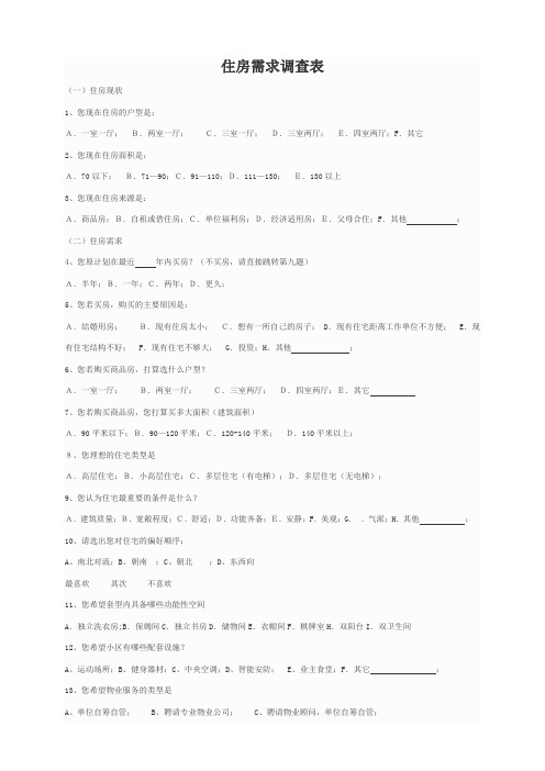 住房需求调查表