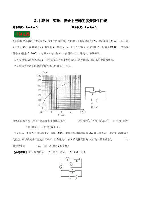 2018年2月20日 实验：描绘小电珠的伏安特性曲线-试题君之每日一题君2018年高考物理二轮复习 含解析 精品