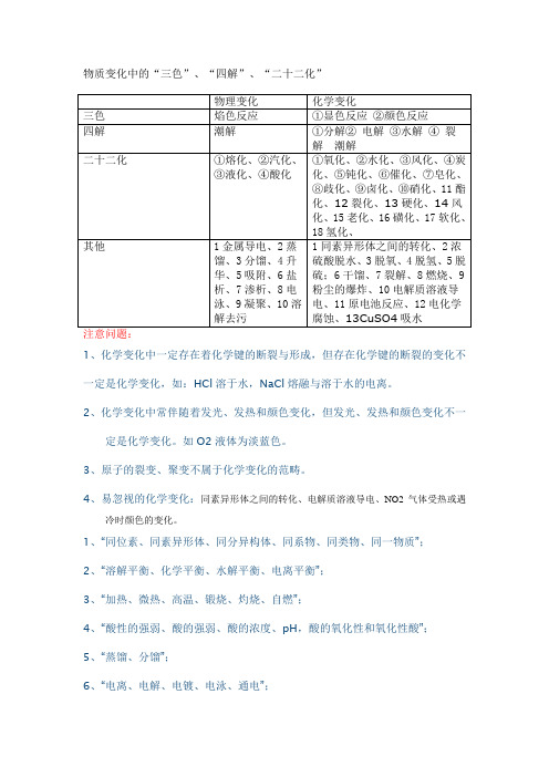 物质变化中的三色四解二十二化”