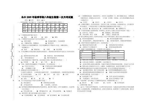 2010学年度第一学期八年级生物第一次月考试题