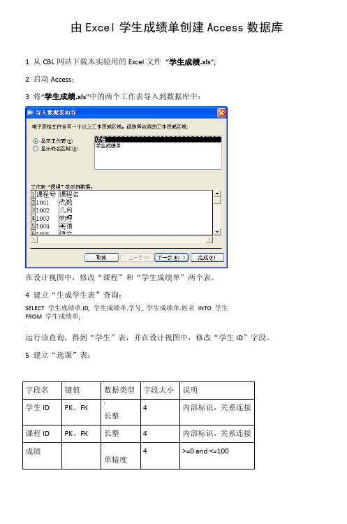 由Excel学生成绩单创建Access数据库