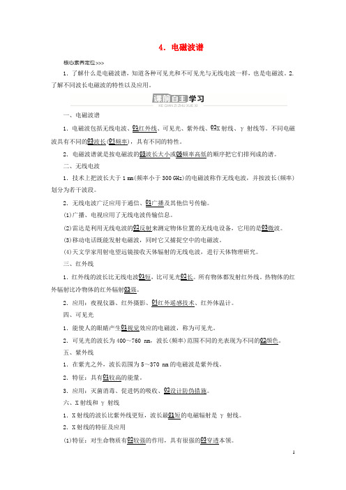 新教材高中物理第四章电磁振荡与电磁波4电磁波谱导学案新人教版选择性必修第二册