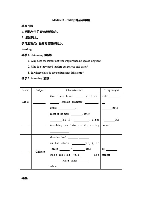 外研版高中英语必修1 Module2 Reading精品导学案