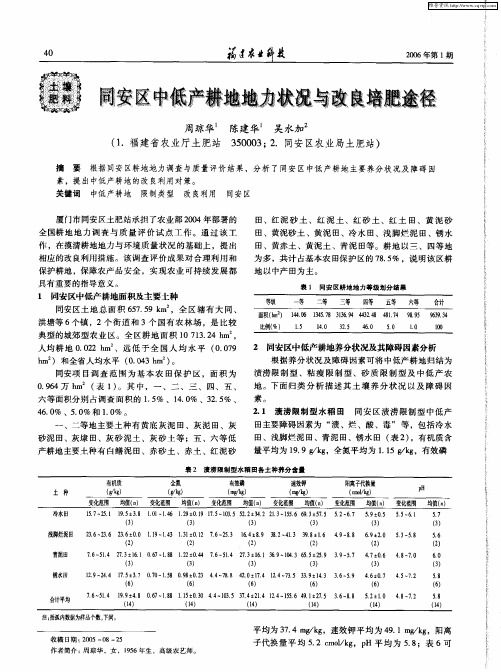 同安区中低产耕地地力状况与改良培肥途径