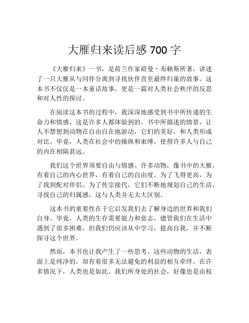 大雁归来读后感700字