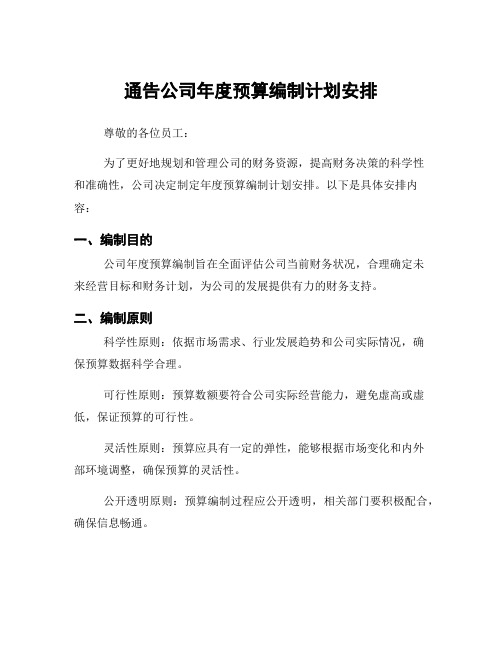 通告公司年度预算编制计划安排