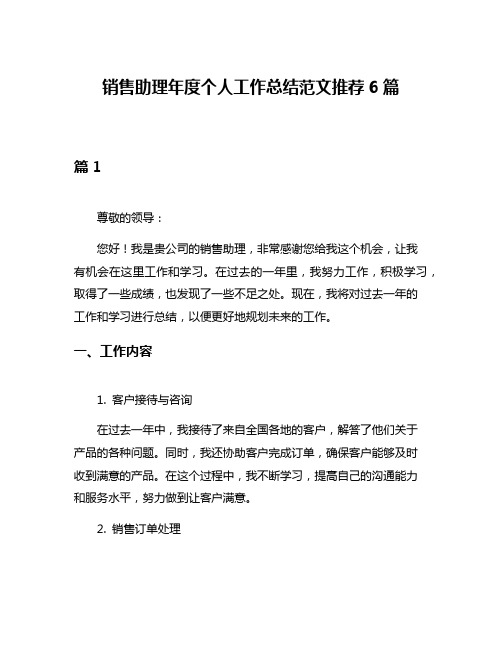 销售助理年度个人工作总结范文推荐6篇