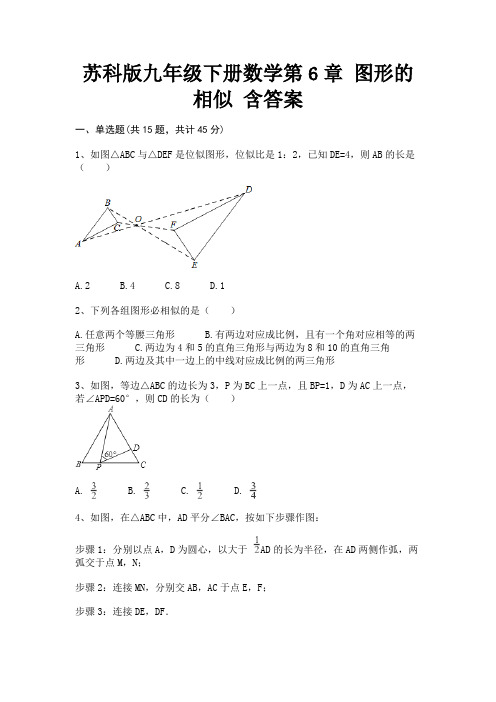 苏科版九年级下册数学第6章 图形的相似 含答案