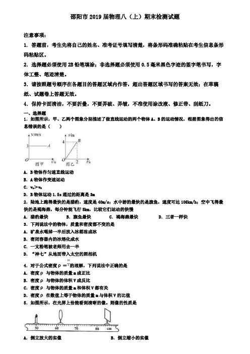 邵阳市2019届物理八(上)期末检测试题