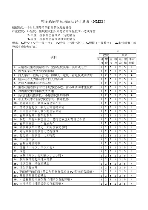 帕金森病非运动症状评价量表NMSS