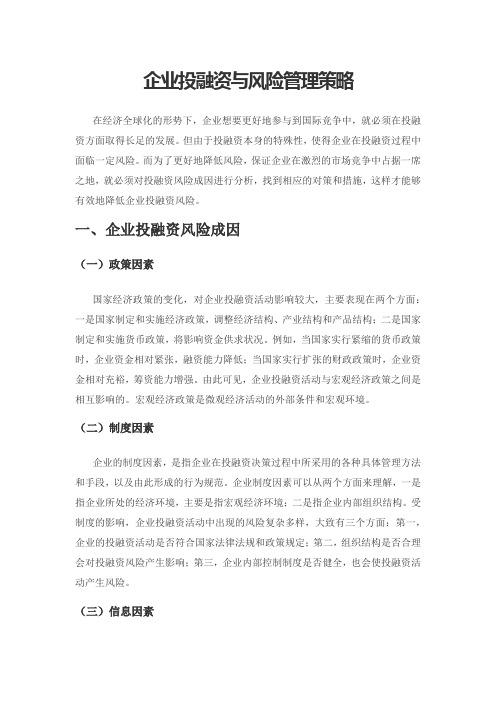 企业投融资与风险管理策略