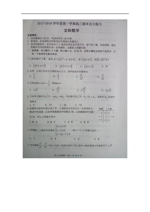 山东省栖霞二中高三上学期期末考试文数试卷