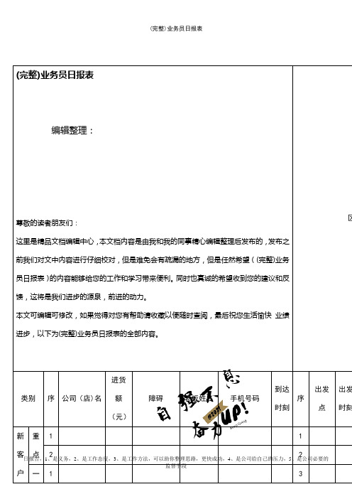 (最新整理)业务员日报表