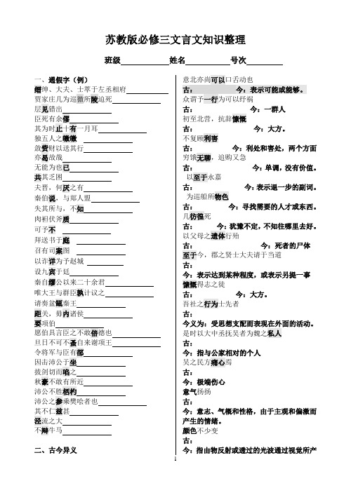 苏教版语文必修三文言文知识整理(学生版)