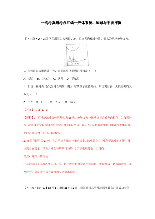 高考真题考点汇编天体系统地球与宇宙探测