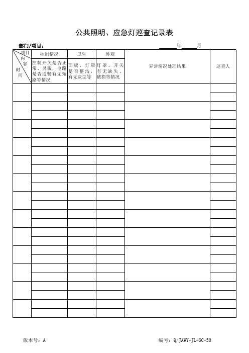 公共照明、应急灯巡查记录表