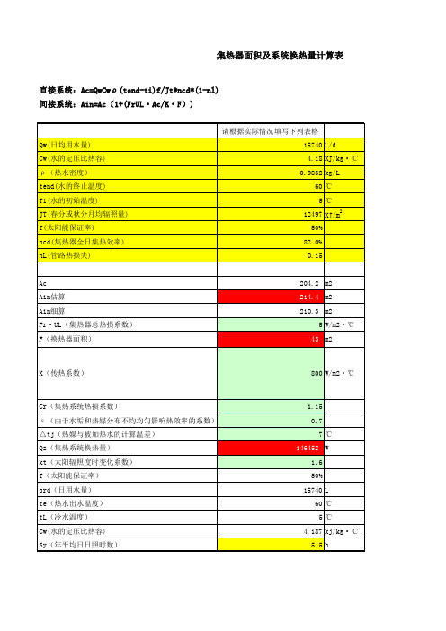 集热器面积及系统换热量计算表