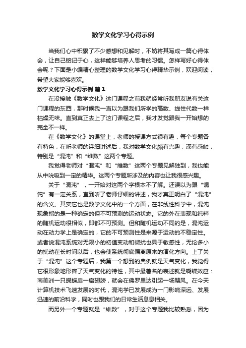 数学文化学习心得精华示例（通用10篇）