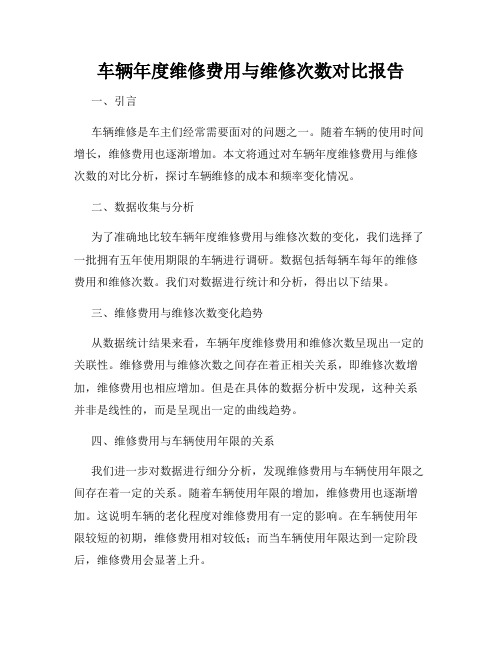 车辆年度维修费用与维修次数对比报告