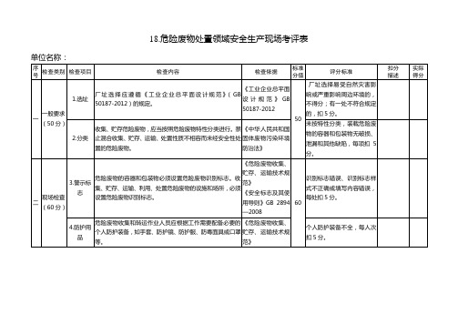 危险废物处置领域安全生产现场考评表