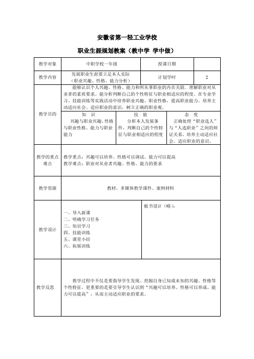 中职职业生涯规划第四课(1.2课时)