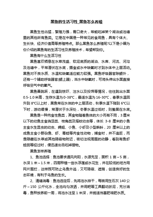 黑鱼的生活习性_黑鱼怎么养殖