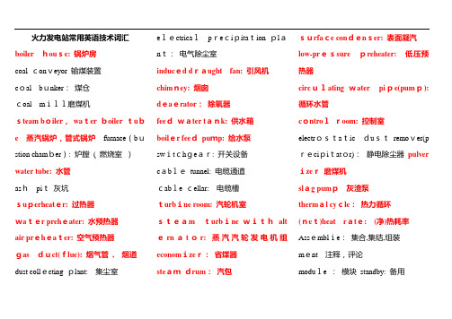 火力发电厂常用英语词汇