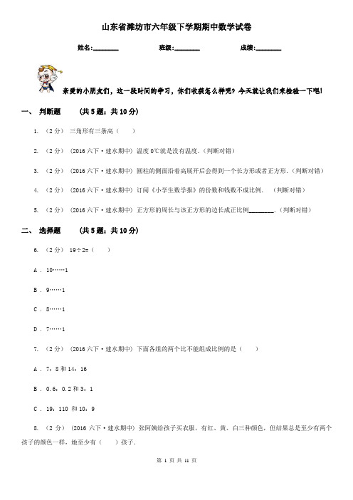 山东省潍坊市六年级下学期期中数学试卷