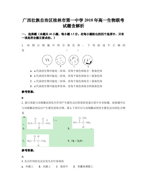 广西壮族自治区桂林市第一中学2018年高一生物联考试题含解析