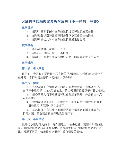 大班科学活动教案及教学反思《不一样的小豆芽》