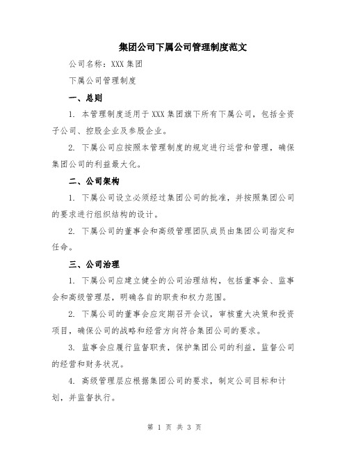 集团公司下属公司管理制度范文