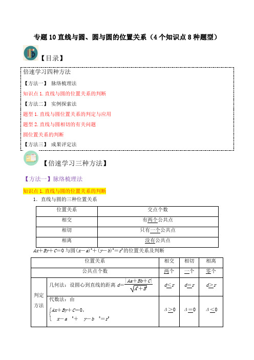 专题10直线与圆圆与圆的位置关系(4个知识点8种题型)(原卷版)