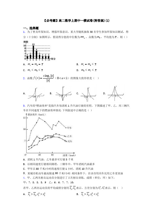 【必考题】高二数学上期中一模试卷(附答案)(1)