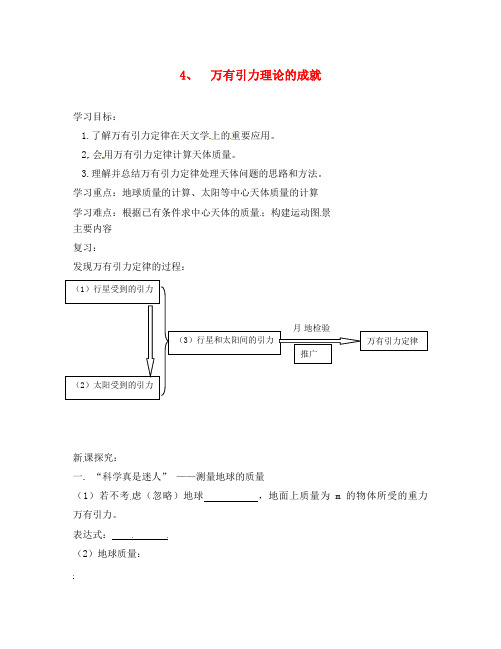 江苏省南京市金陵中学河西分校高中物理 6.4万有引力理论的成就导学案(无答案)新人教必修2