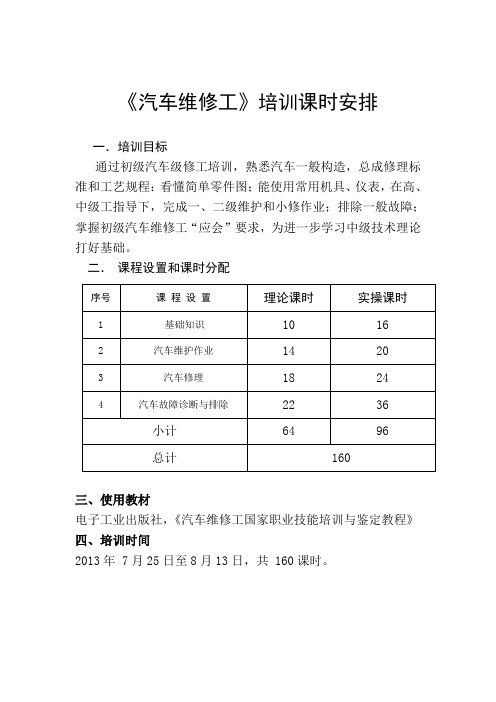 汽车修理工培训计划书