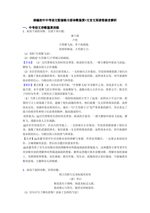 部编初中中考语文配套练习册诗歌鉴赏+文言文阅读答案含解析