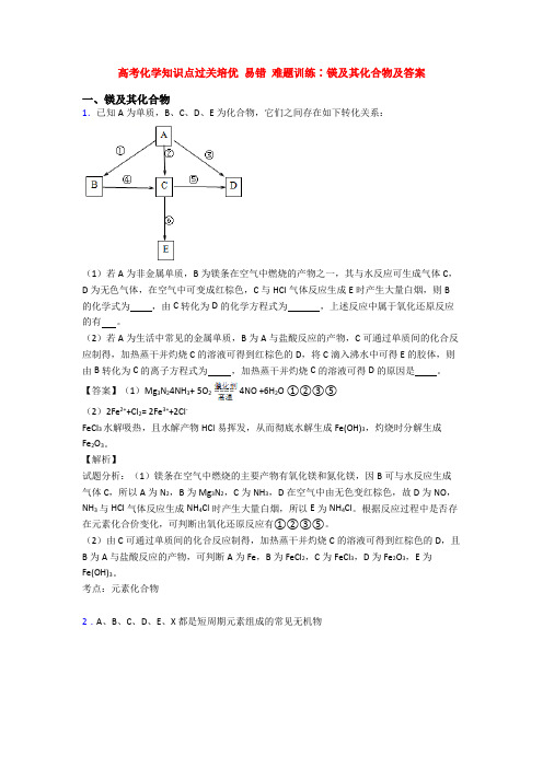 高考化学知识点过关培优 易错 难题训练∶镁及其化合物及答案