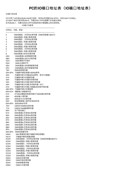 PC的IO端口地址表（IO端口地址表）