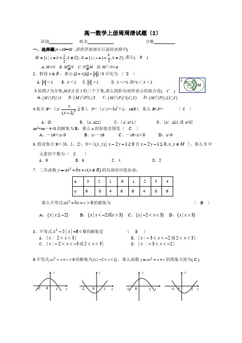 高中_高一数学上册周周清试题2