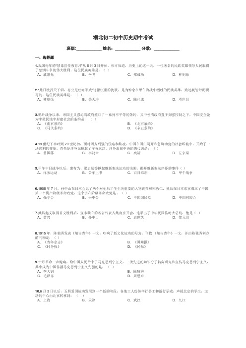 湖北初二初中历史期中考试带答案解析
