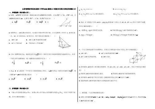 山东省潍坊市昌乐县第二中学2020届高三数学二轮复习立体几何过关训练三