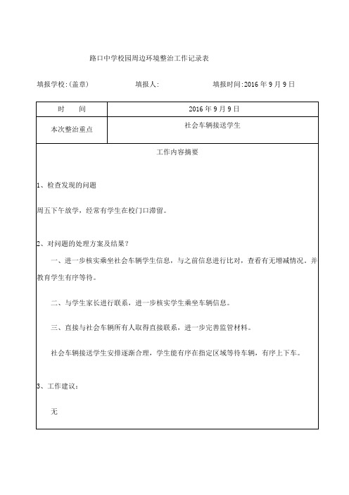 校园周边环境治理工作记录表