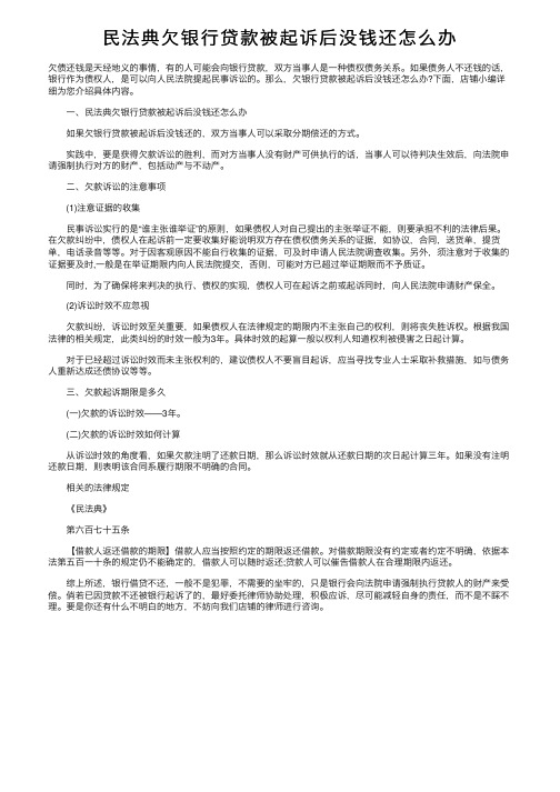 民法典欠银行贷款被起诉后没钱还怎么办