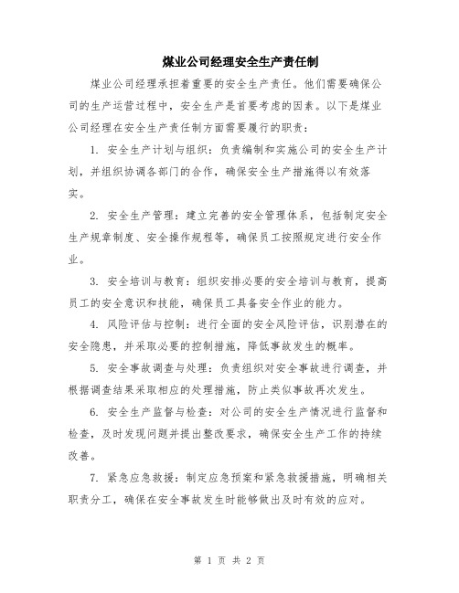 煤业公司经理安全生产责任制