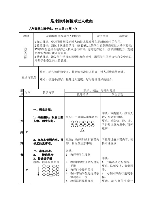 足球脚外侧拨球过人教案