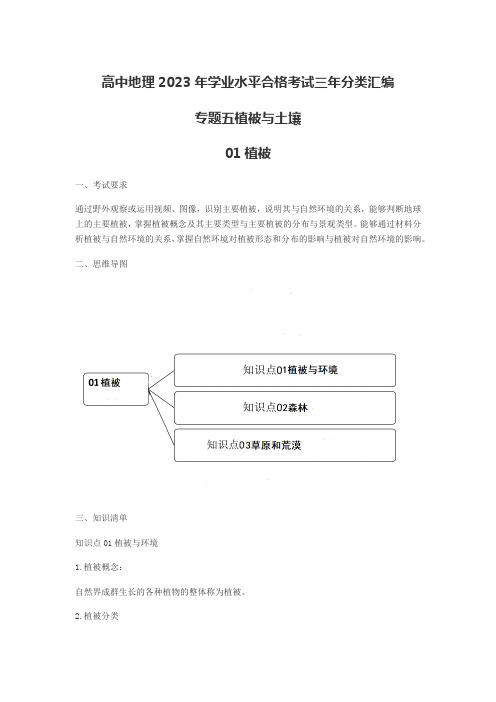 高中地理2023年学业水平合格考试三年分类汇编专题五植被与土壤01植被