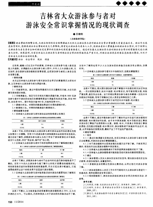 吉林省大众游泳参与者对游泳安全常识掌握情况的现状调查