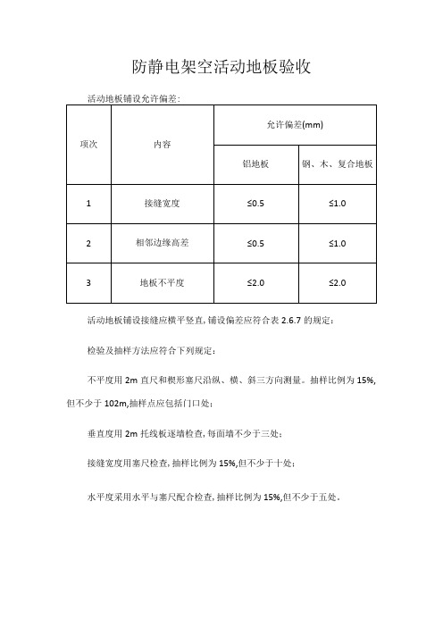 防静电架空活动地板验收